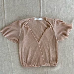 ASTR The Label Pink V-Neck Blouse with Flutter Short Sleeve, Size S